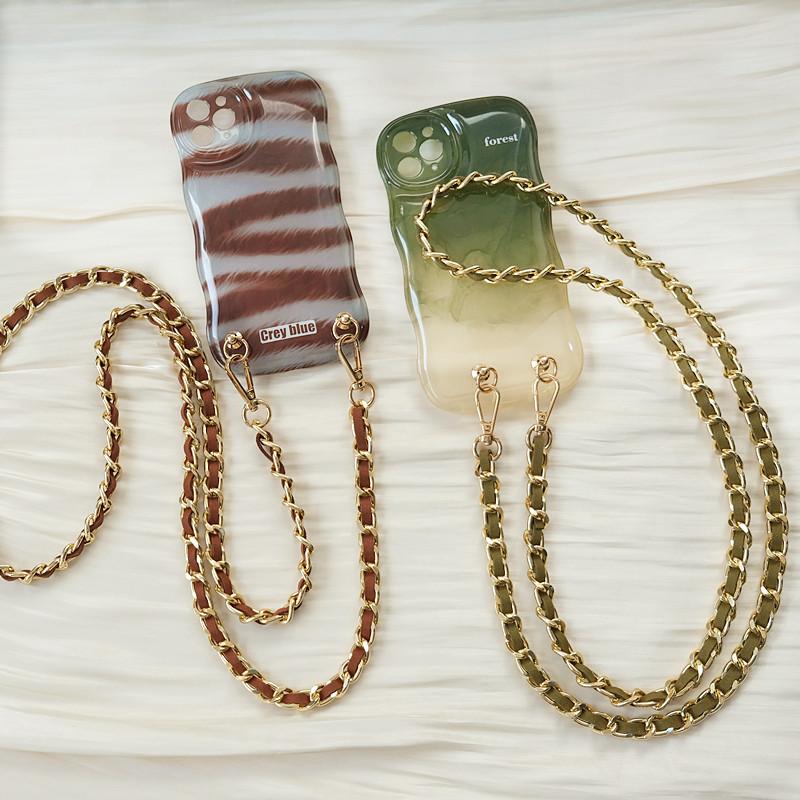 New Phone Accessory Long Cellphone Chain Anti Lost Universal Metal Leather Shoulder Neck Crossbody Phone Strap Case Holder Chain