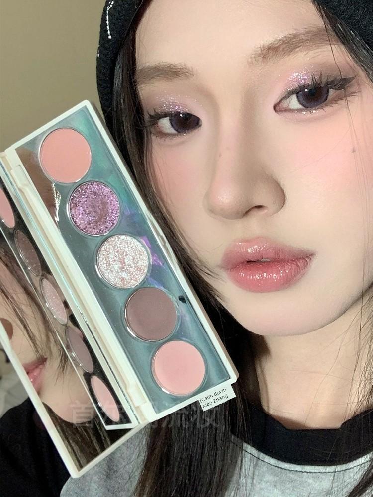 Clearance Sale! Pink Make Eyeshadow Palette Five Colors in Honeydew Shades, Genuine Product for Light Makeup and Daily Use