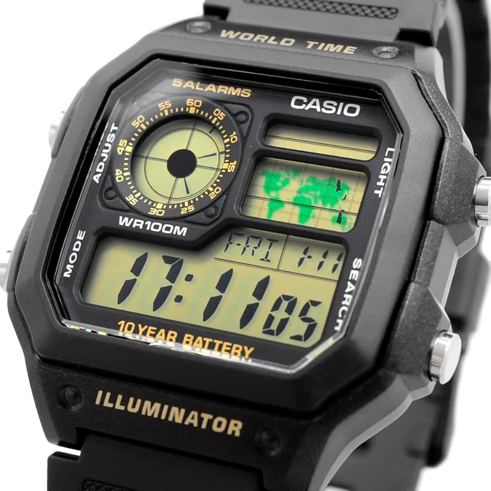Casio World Time AE-1200WH-1BV Digital Watch Black Gold LCD Men's Wristwatch