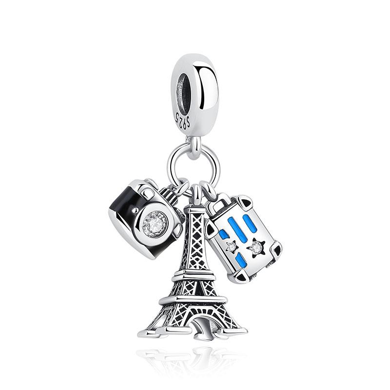 Original 925 Sterling Kupfer Charms Liebe Reise London Bus Koffer Paris Perlen Passen Marken Armbänder Halsketten Frauen DIY Zirkon