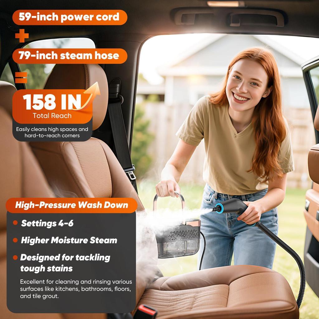 YADIMI 1500W Ręczny Parowy Odkurzacz 4 Bary Ciśnieniowe z 10 Akcesoriami, Szybkie Nagrzewanie w 10s i Regulacja 6 Poziomów do Okapu Kuchennego, Toalety, Płytek, Wnętrza Samochodu