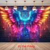 2D Plane Featuring Vibrant Digital Art Illustrations In Neon Colors Depicting Angel Wings and Halos