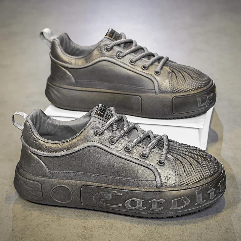 

Мужская обувь тренд толстая подошва увеличивающая рост ретро состаренная грязная мужская обувь модная мужская обувь маст-хэв универсальная обувь с круглым носком 44 бронзовый