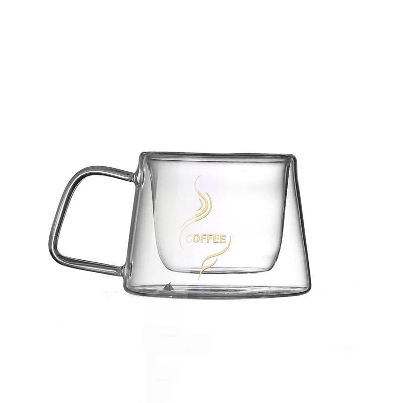 Cană de cafea din sticlă cu perete dublu transparent de 200 ml, cu mâner, ceașcă espresso rezistentă la căldură, ceai cu apă latte, cappuccino, ceai, mic dejun