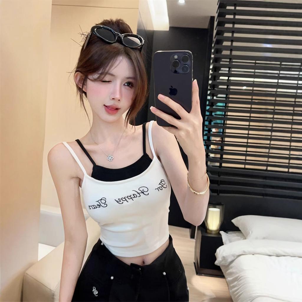 American fake two-piece sling vest for women to wear summer Thai niche sweet hot girl jazz tube top with chest pad