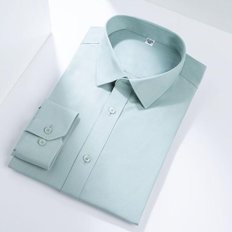 

Pure Cotton Non-Iron Business Men Solid Formal Shirts Long Sleeve Anti-wrinkle Plain Regular Fit Male Dress Shirt Without Front Pocket 44