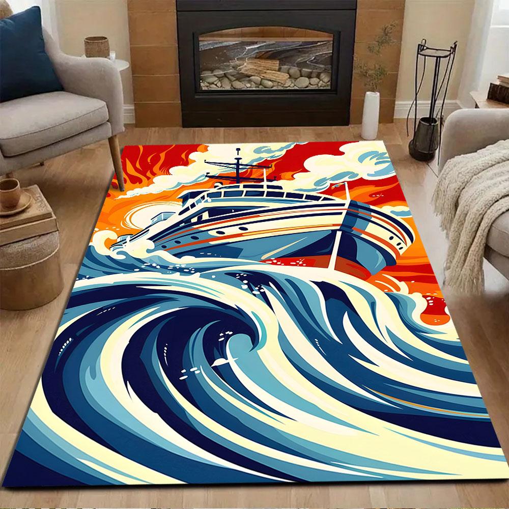 Ocean Adventure Ship Art Patterned carpet, non slip mat suitable for living room and bedroom sofas