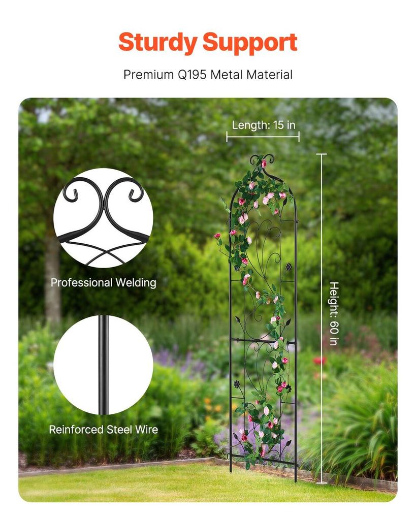 Metal Garden Trellis for Climbing Plant Support 60 X 15 In Rustproof