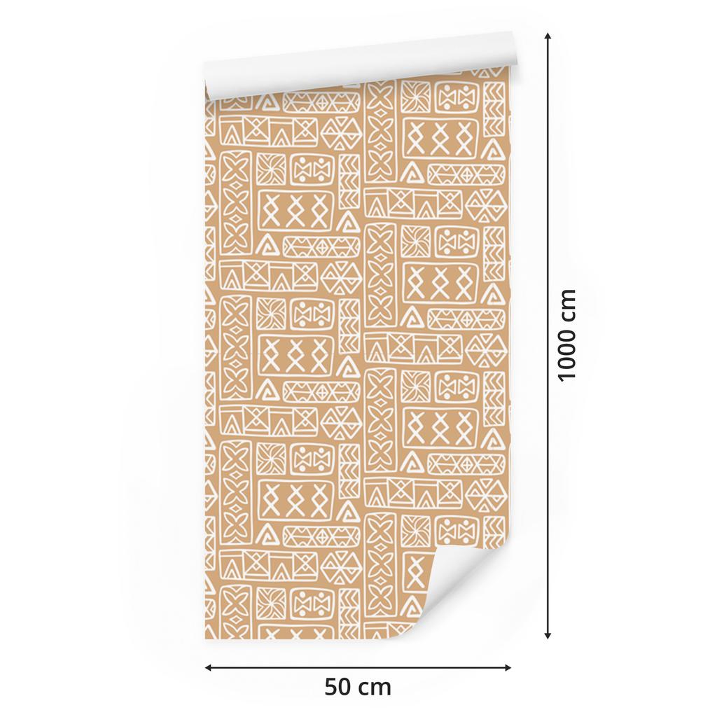 Polynesian Geometric Pattern Wallpaper Cream and Gold 50x1000