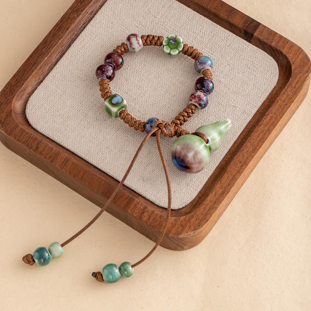 Retro Style Gourd Woven Bracelet, Ethnic Style Flower Beaded Small Fresh Bracelet, Niche Literary Jewelry