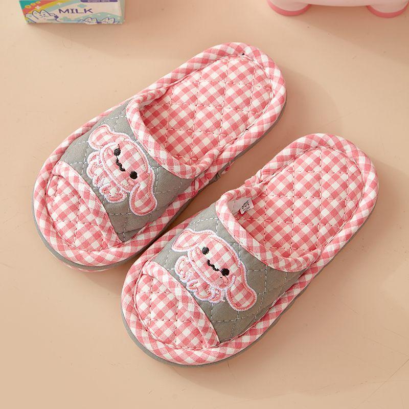 

Pure Cotton Cartoon Kids Fall and Winter Non Slip Floor Slippers Fabric Pink L Plus size inner length 22cm