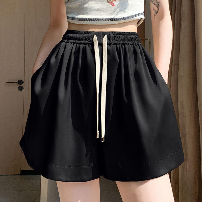 

Women s Ice Silk Acetate Satin A-line Sports Shorts - Summer Thin, Loose, Slimming, Wide-Leg, Five-Point Casual Pants Small чёрный