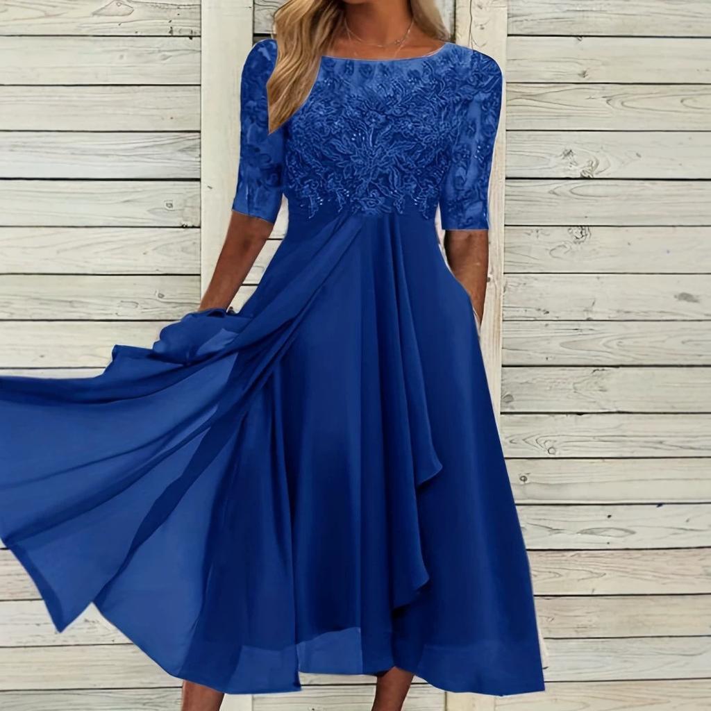 European and American women's clothing chiffon splicing lace hollow dress bridesmaid evening dress party dress