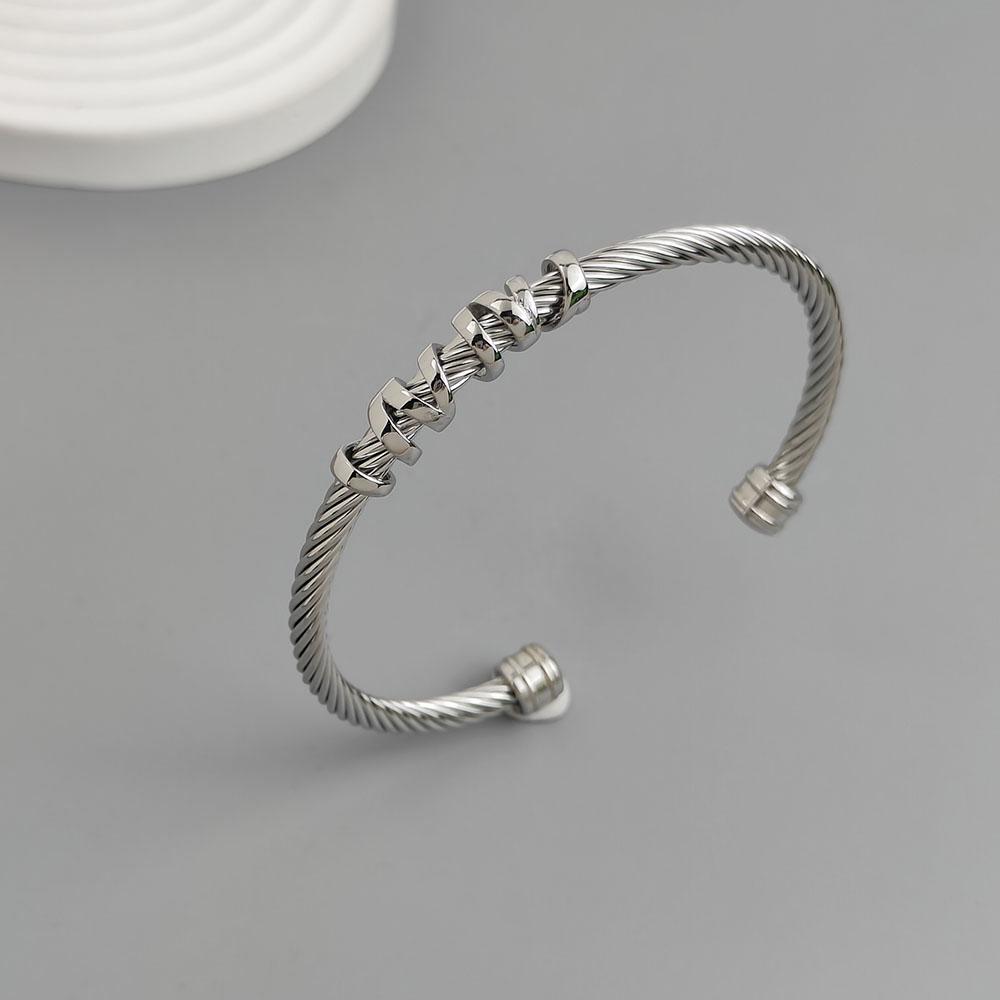 Stainless Steel Letter X Inlaid Zirconium Twist Rope Steel Wire Rope Opening Bracelet Women's Cable Bracelet Party Daily Jewelry