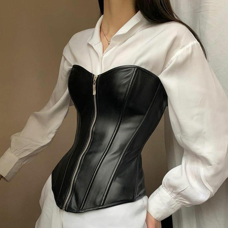 Push Up Bustier Sexy Crop for Tank Tops Sleeveless Corset Zipper Vest Waist Trainer Steampunk Waist Cincher For Women Bl