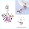 Pink Color Series Charms Beadscopper Cute Girl Pink Dangle Flower Heart Shape Pendant Fit Bangle Bracelet Necklace Jewelry