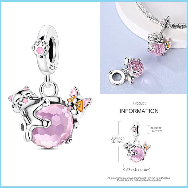 Pink Color Series Charms Beadscopper Cute Girl Pink Dangle Flower Heart Shape Pendant Fit Bangle Bracelet Necklace Jewelry