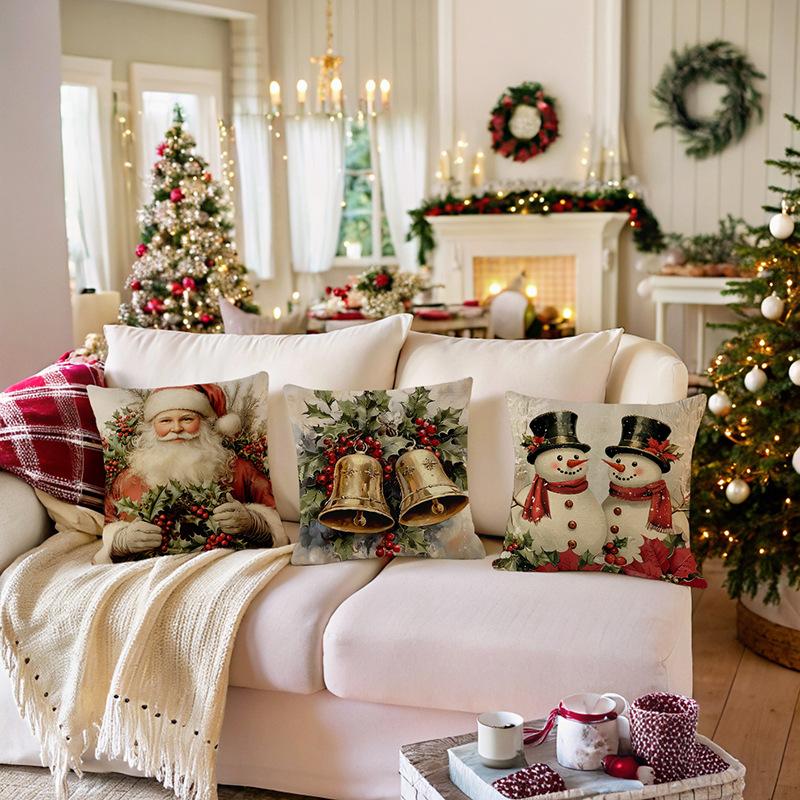 1pc Green Red Cushion Cover Santa Claus Snowman Print Cover Cover 2025 New for Home Ornament Xmas New Year Christmas Decoration