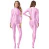 Womens Mock Neck Zipper Back Bodystocking Glossy Full Body Long Sleeve Sportswear Nightwear