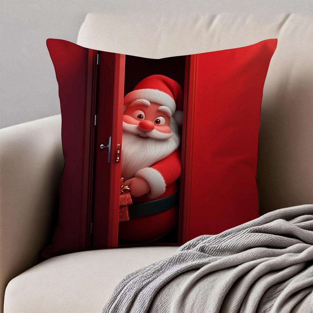 Santa Claus Cushion Cover Pillowcase Antidustmite Invisible Zipper Short Plush Sofa Cushion