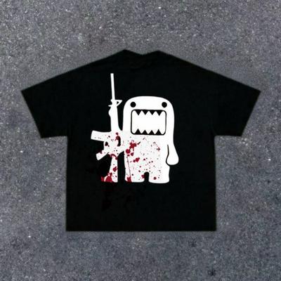 Streetwear Domo Kun Ak47 Unisex T-Shirt Unisex Tee Sommer Neuheit Übergroß Lässig Trendig Locker Vintage Harajuku Rundhals Y2k Grunge