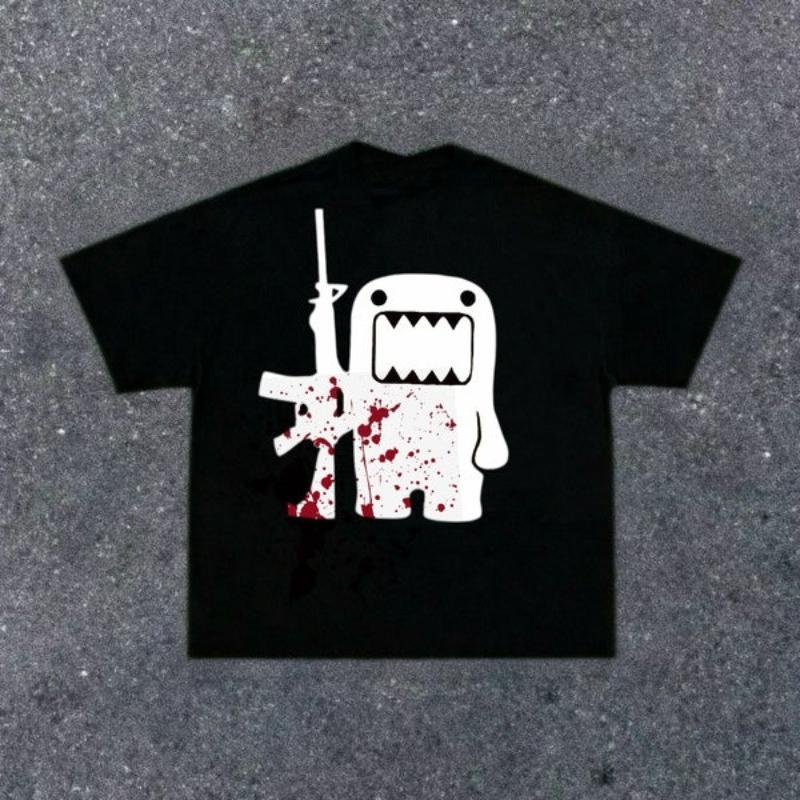 Streetwear Domo Kun Ak47 Koszulka Unisex Koszulka Unisex Letnia Nowość Oversize Casual Modna Luźna Vintage Harajuku Okrągły Dekolt Y2k Grunge