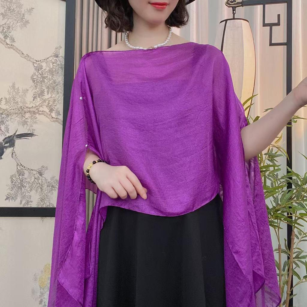 Summer Fashion Solid Color Sun Protection Silk Scarf Shawl for Women