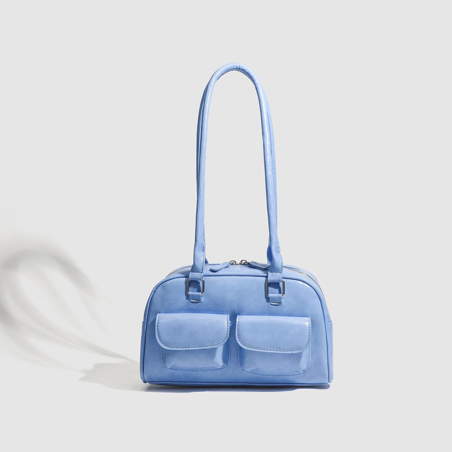 Korean Bag Women S Summer Retro Niche Underarm Bag Oil Wax Leather Bag Long Shoulder Strap Commuting Large Capacity Shoulder Bag небесно-голубой 2890₽