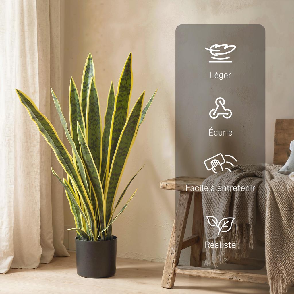Artificial Sansevieria Plant, 77 Cm, 21 Adjustable Leaves, Pot, Green
