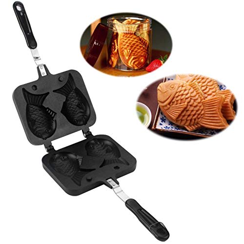 BTFirst Taiyaki Maker, Home Use, Direct Fire, Teflon Coated, Non-Stick, for BBQs, Gas Stovetops, and Charcoal, with Handle, Taiyaki Tool, Japanese Swe