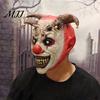 Halloween Party Scary Mask Devil Horns Mask, with Bell Decor, Breathable Comfortable Transparent Vision Latex Headgear, for Adult Cosplay Props Horror