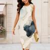 Women Plus Size Round Neck Sleeveless Geometric Printed Bodycon Midi Dress