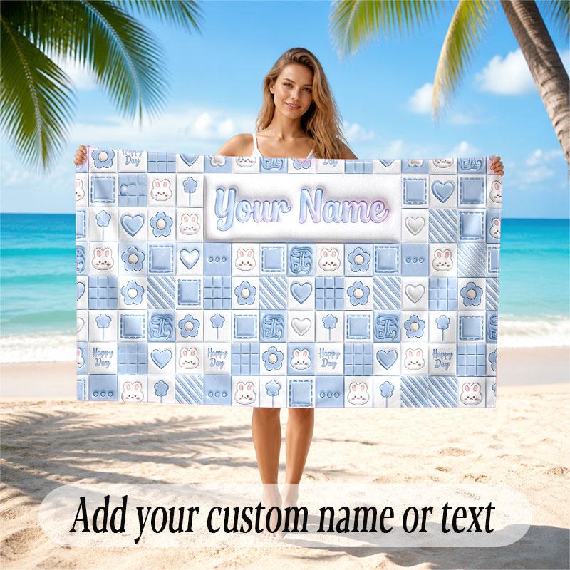 Abstract Geometric Theme Soft Beach Towel Personalized Custom Name Text Towel Portable for Beach Pool Travel