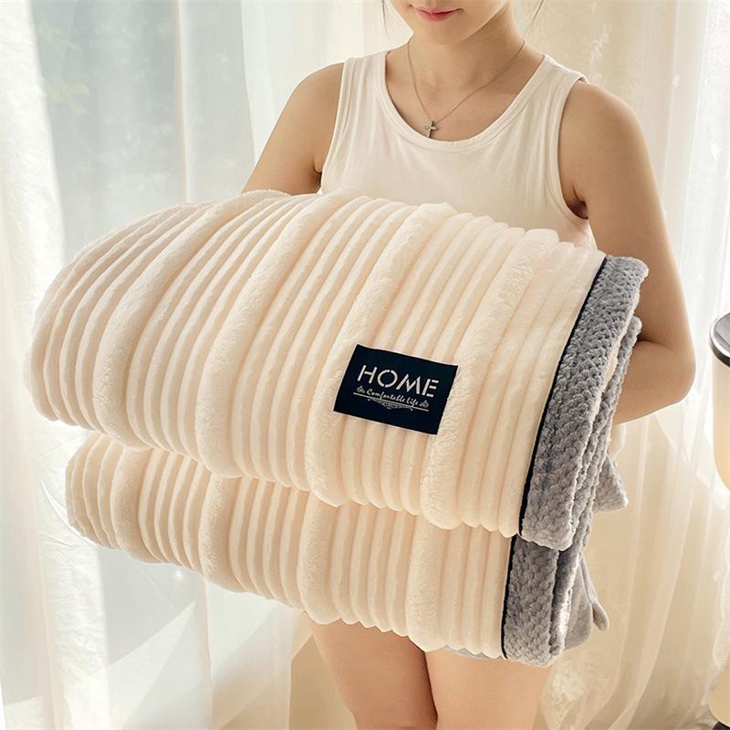 Milk Rabbit Fluffy Blanket - Mother & Child Striped Fleece, All-Season Cozy Small Throw