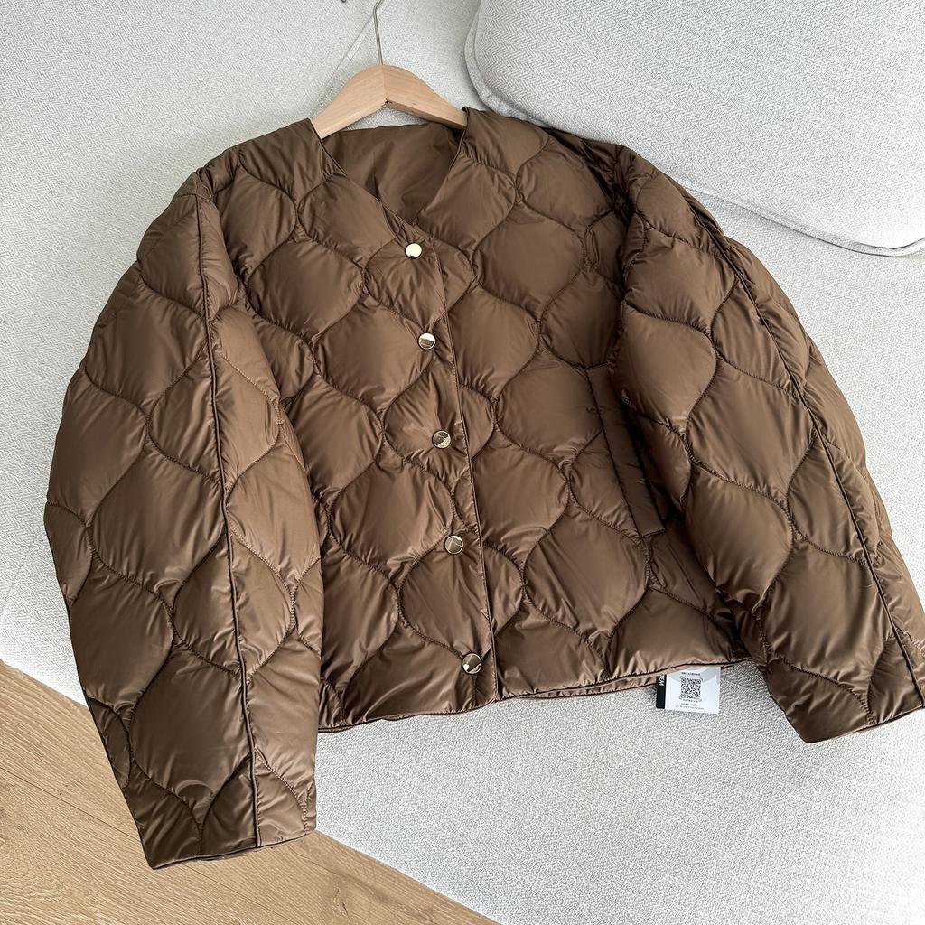 Light down jacket women's short V-neck thin small versatile casual jacket white duck down to keep warm