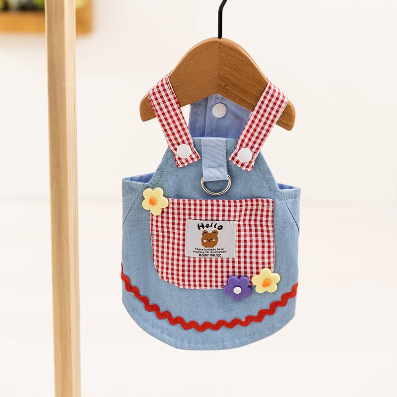 New Spring and Summer Denim Bipod Medium and Small Dog Teddy Bigbear Tractable Dog Clothing Cat Pet Clothes