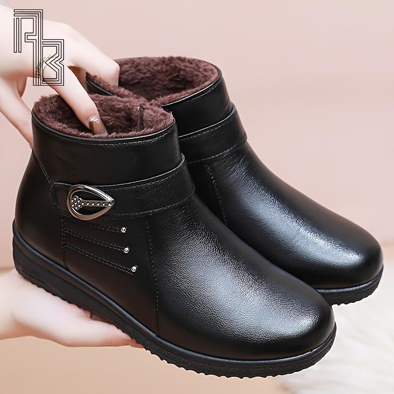 Middle Aged and Elderly Mother's Shoes, Winter Soft Soled Non Slip Cotton Boots, Thick and Plush Warm Short Boots