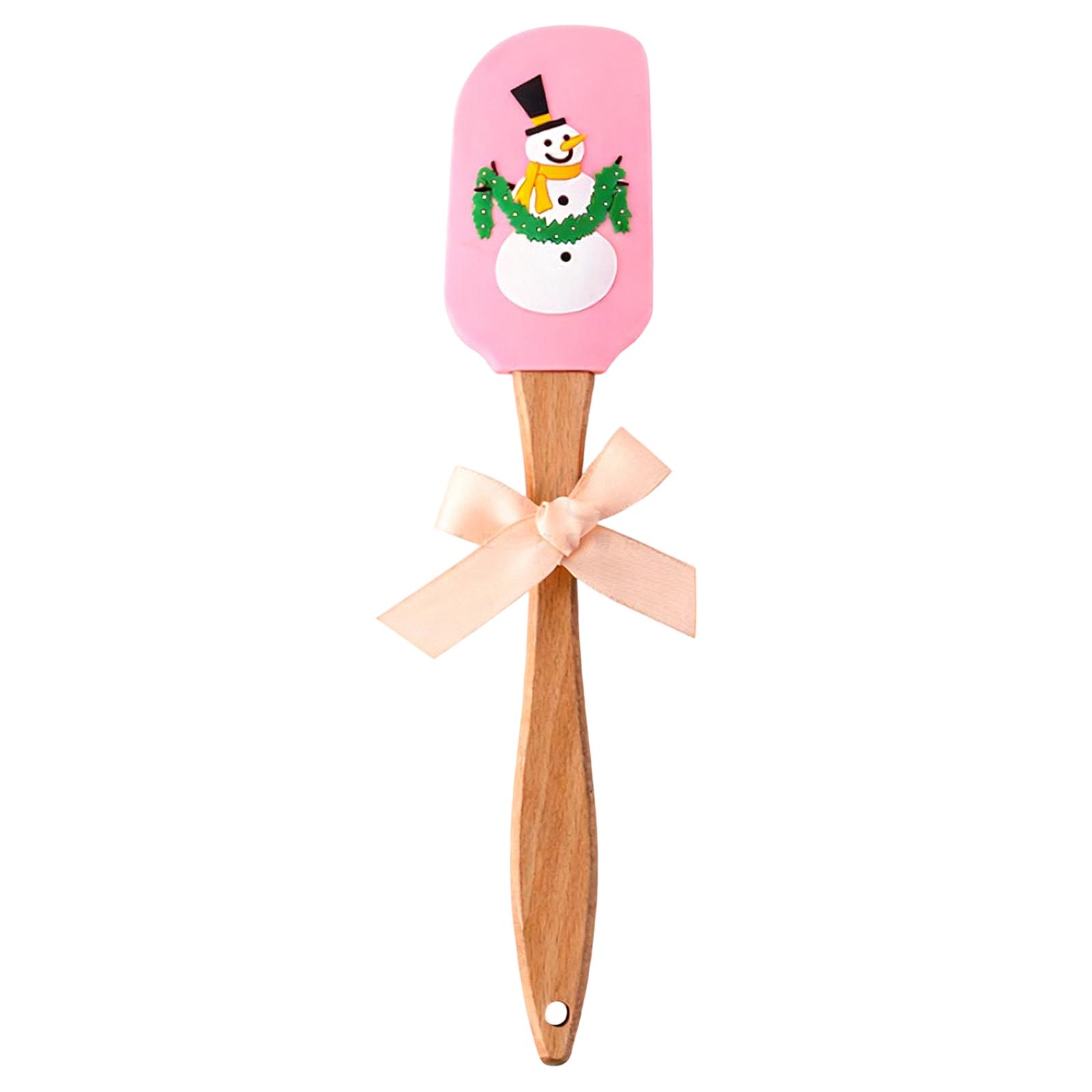

Silicone Butter Scraper With Christmas Pattern, Wooden Handle, Baking Scraper, Heat-resistant Cake And Cream Cooking Spatula One Size розовый