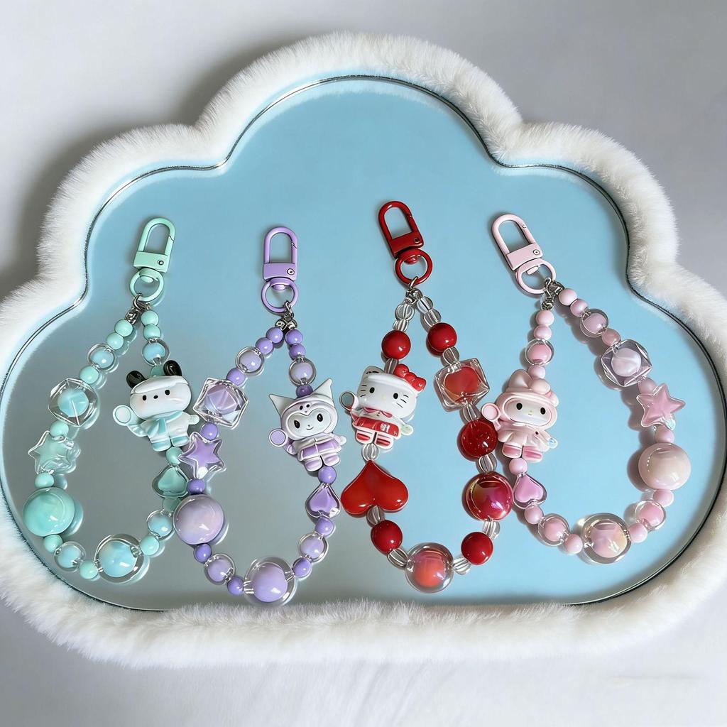 Sanrio Cartoon Phone Lanyard Keychain - Handmade Beaded Charm