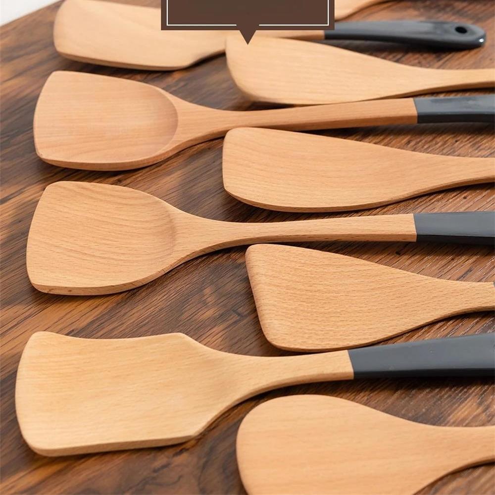 Multi Function Non Stick Wooden Turners Ladle Household Non-slip Stir-fry Utensils for Kitchen Long Handled Eco Cooking Gadgets