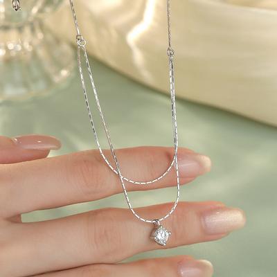Doppelschichtige Runde Zirkon-Anhänger-Halskette für Damen Einfache Schlüsselbein-Kette Temperament Schmuck Geschenk Großhandel