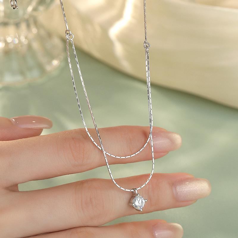 Double Layered Round Zircon Pendant Necklace For Women Simple Clavicle Chain Temperament Jewelry Gift Wholesale