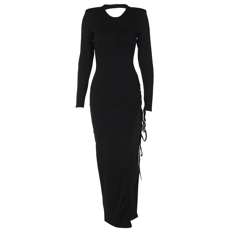 Bandage Long Sleeve Sexy Backless Maxi Club Party Split Dresses S-L
