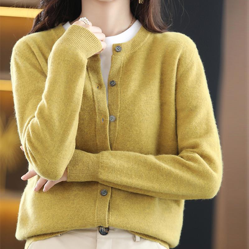Women Sweaters Cardigans 2025 Autumn Winter Long Sleeve O-Neck Black Knitted Sweater Women Tops Cardigan JJ70