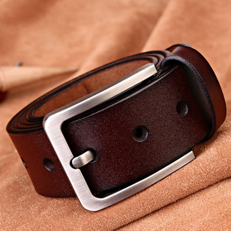 Men's Genuine Leather Pin Buckle Casual Middle-aged Trouser Belt Men's Trendy Alloy Buckle Retro Two-layer Cowhide Belt