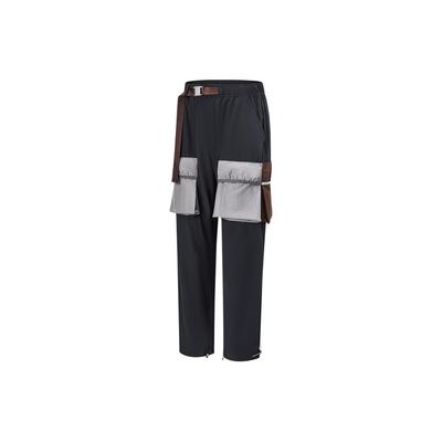 Li Ning X M@rket Collaboration Series Large Pocket Style Belted Drawstring Straight Leg Casual Pants Men Pants Black AYKT599-2
