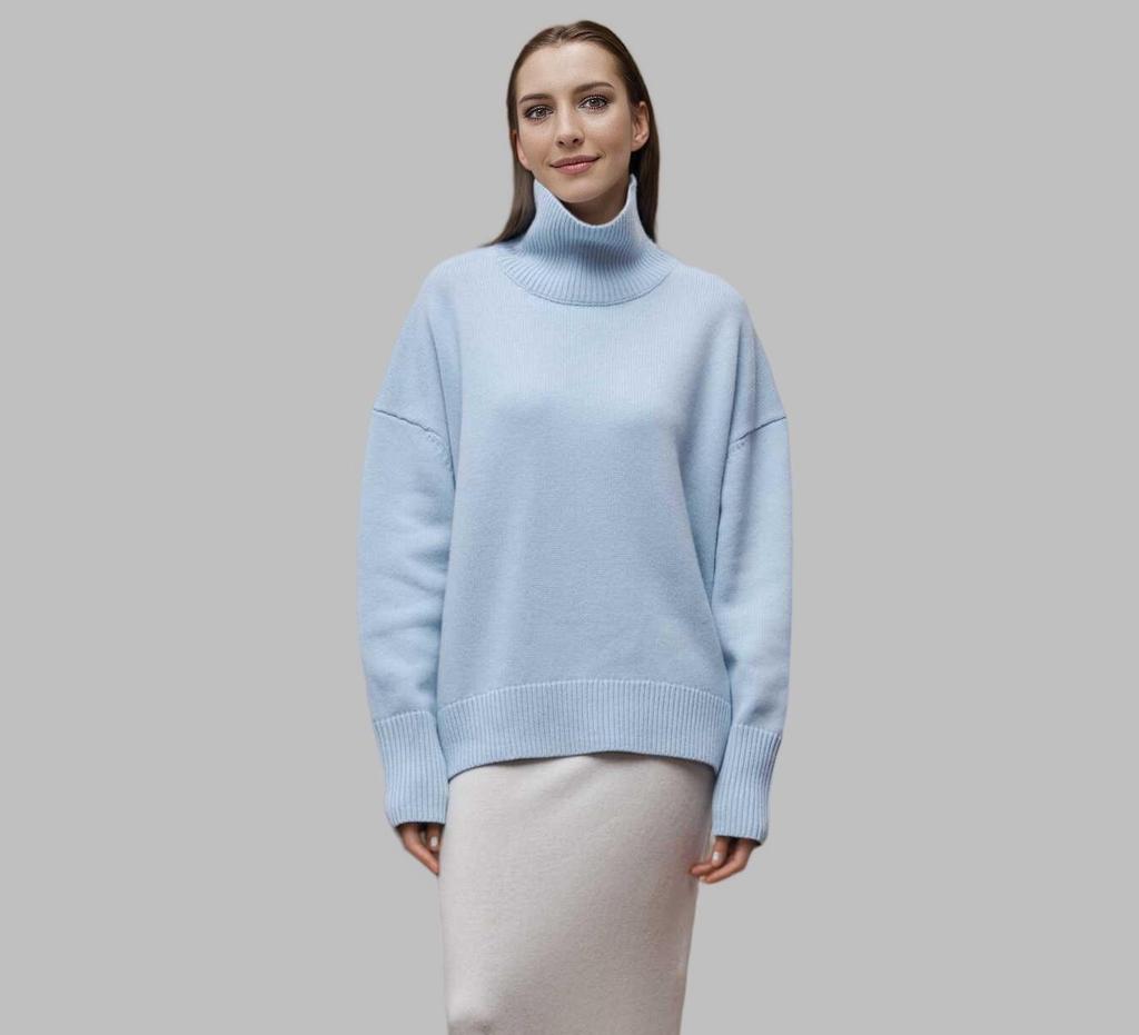 Women's Classic Solid Color Turtleneck Sweater - European & American Autumn/Winter Loose Knitwear