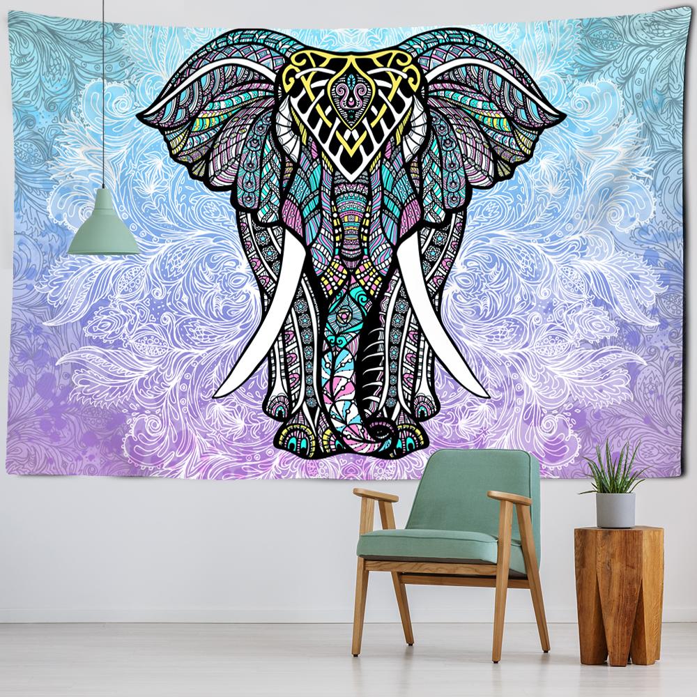 Style Elephant Tapestry Wall Hanging Yoga Mat for Home Bedroom Decor Mandala Psychedelic Polyester Tapestry