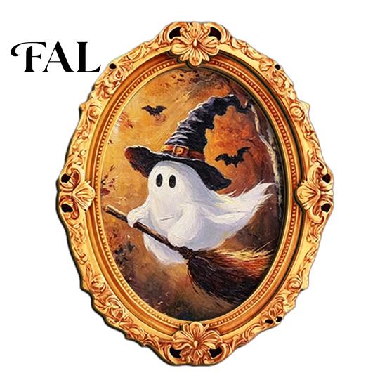 Cute Ghost Oil Painting Magnets Vintage Halloween Fridge Magnet, Retro Gold Frame Refrigerator Decoration Holiday Magnet Set with Strong Magnetic