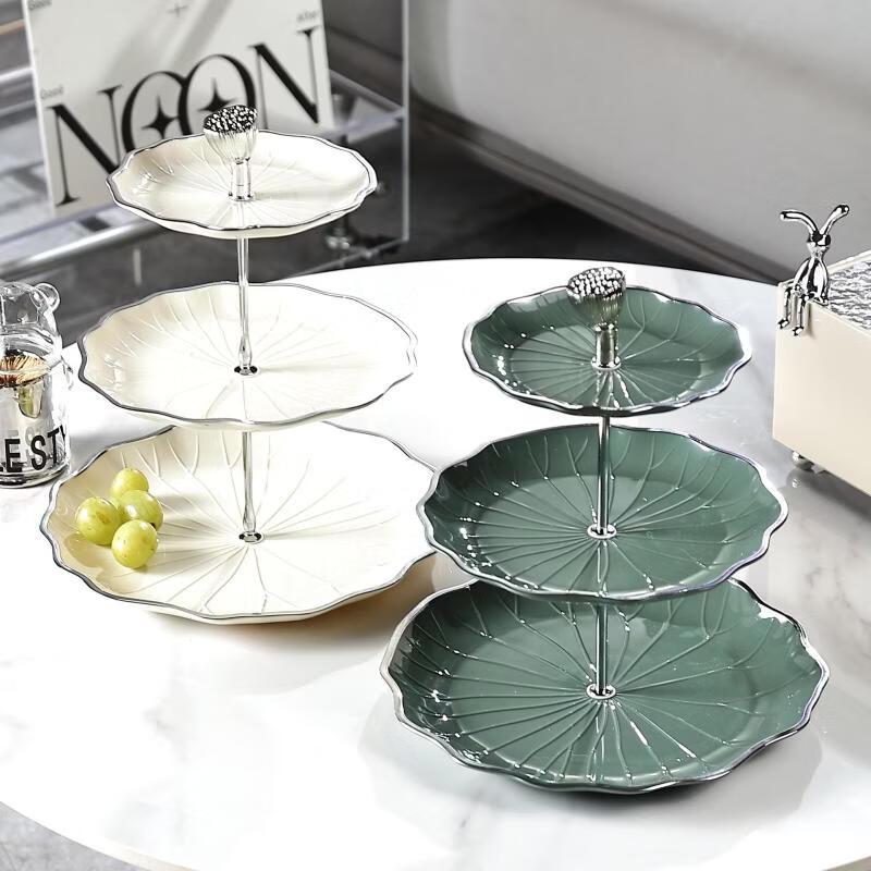 Elegant Lotus Silver Rim Three-Tier Fruit Plate